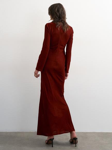 Topshop Lace Detail Velvet Maxi Dress, Rust - view 2, Rust