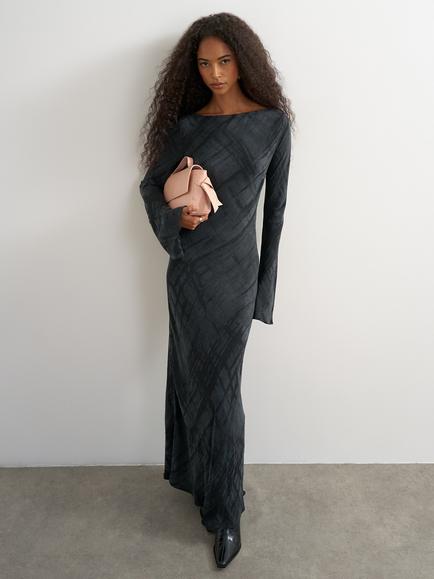 Topshop Jacquard Slash Neck Maxi Dress, Charcoal, Charcoal