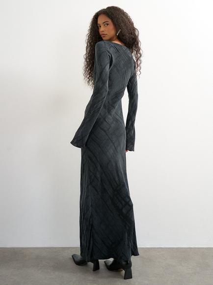 Topshop Jacquard Slash Neck Maxi Dress, Charcoal - view 2, Charcoal