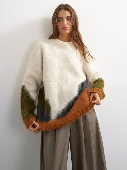 Topshop Abstract Stripe Oversized Jumper, Cream/Multi, Cream/Multi