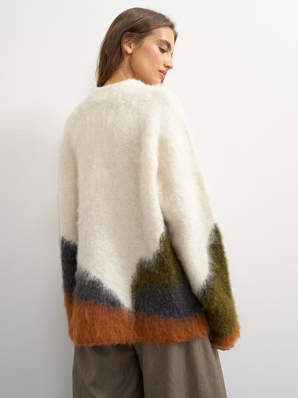 Topshop Abstract Stripe Oversized Jumper, Cream/Multi - view 2, Cream/Multi