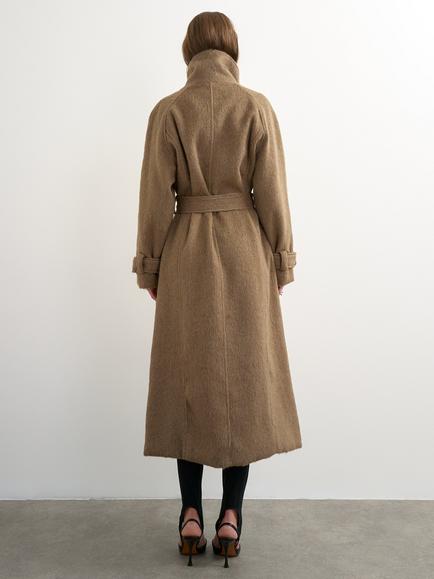 Topshop Funnel Neck Trench Coat, Brown - view 2, Brown