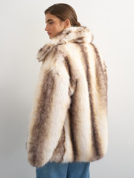 Topshop Animal Print Faux Fur Coat, Cream/Brown - view 2, Cream/Brown