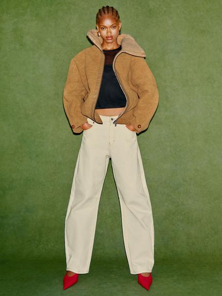 Topshop Oversized Faux Shearling Jacket, Tan, Tan