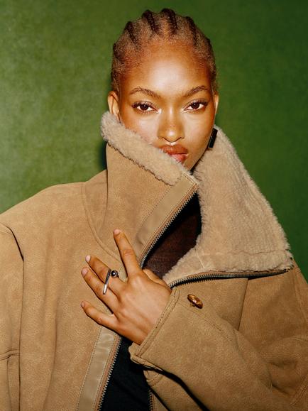 Topshop Oversized Faux Shearling Jacket, Tan - view 2, Tan