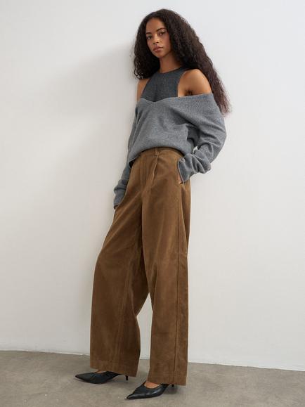 Topshop Faux Suede Barrel Leg Trousers, Chocolate - view 2, Chocolate