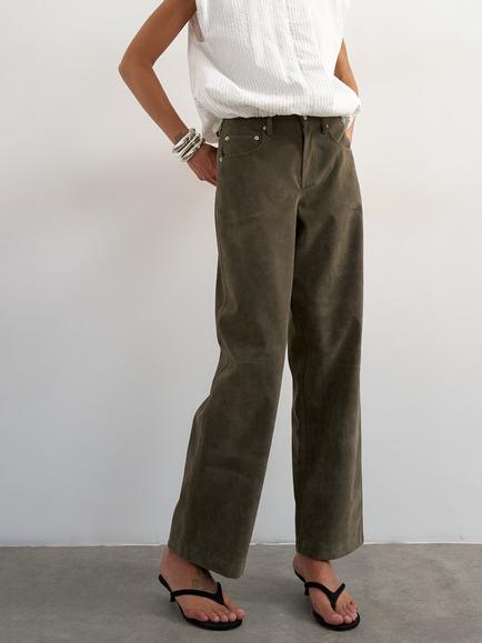 Topshop Faux Suede Trousers, Khaki, Khaki