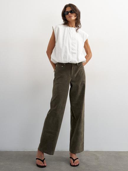 Topshop Faux Suede Trousers, Khaki - view 2, Khaki