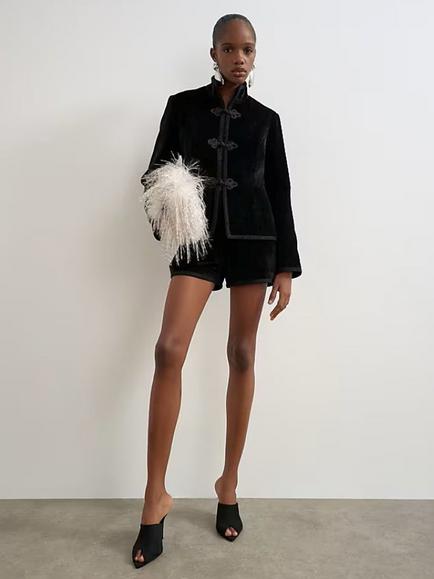 Topshop Velvet Lace Trim Shorts, Black, Black