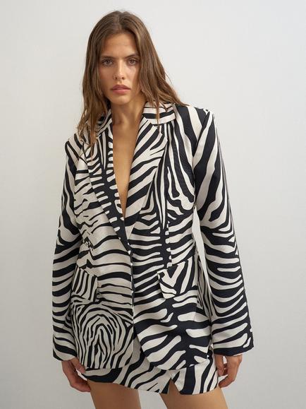 Topshop Zebra Print Blazer, White/Black, White/Black