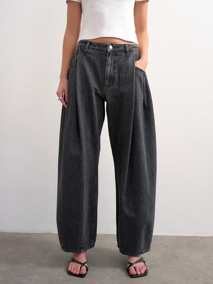 Topshop Cocoon Mid Rise Barrel Leg Jeans, Washed Black, Washed Black