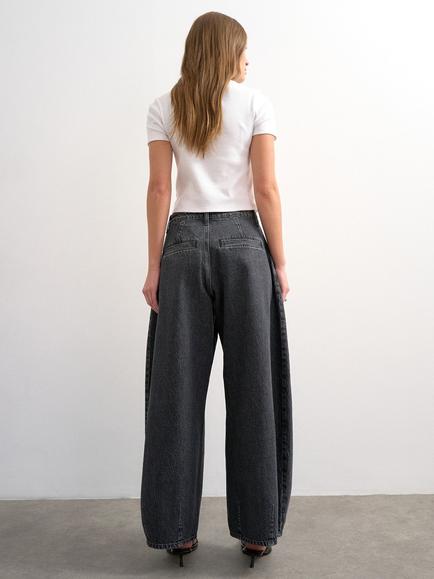 Topshop Cocoon Mid Rise Barrel Leg Jeans, Washed Black - view 2, Washed Black
