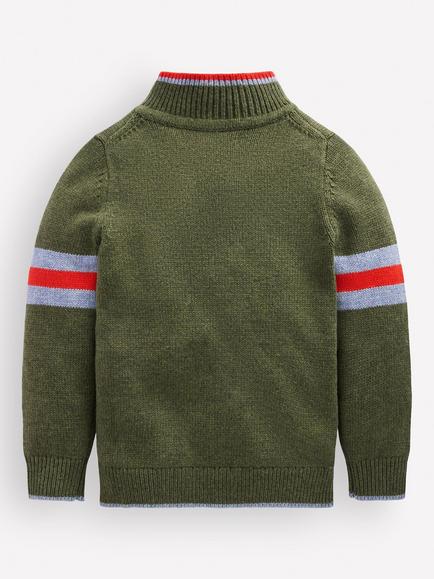Mini Boden Kids' Heritage Half Zip Jumper - view 2, Chive Marl