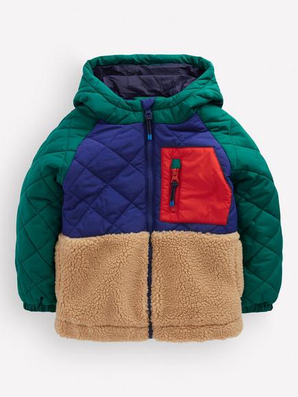 Mini Boden Kids' Quilted Borg Jacket, Multi, Multi