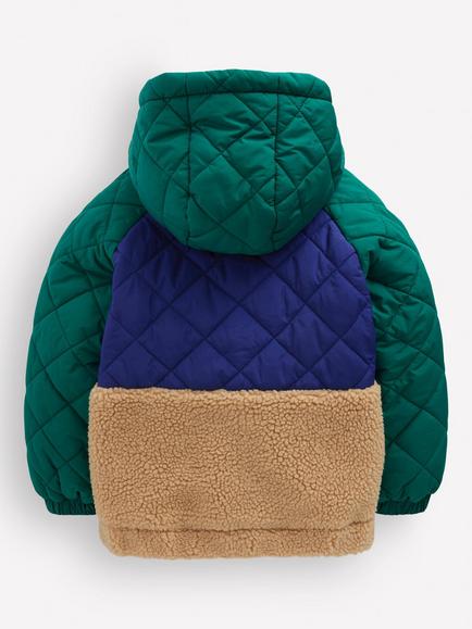 Mini Boden Kids' Quilted Borg Jacket, Multi - view 2, Multi
