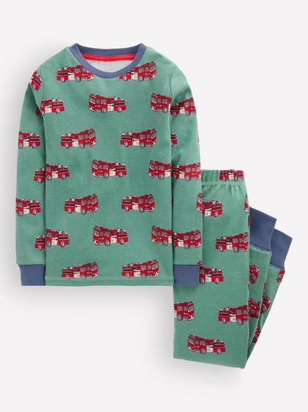 Mini Boden Kids' Truck Print Long John Pyjama Set, Multi, Multi