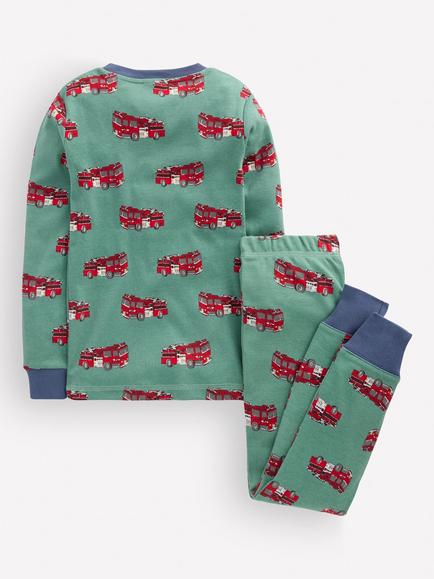 Mini Boden Kids' Truck Print Long John Pyjama Set, Multi - view 2, Multi