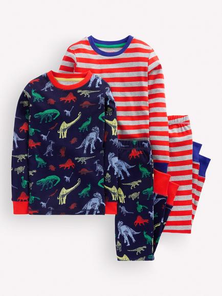 Mini Boden Kids' Long John Pyjama Set, Pack of 2, Multi, Multi