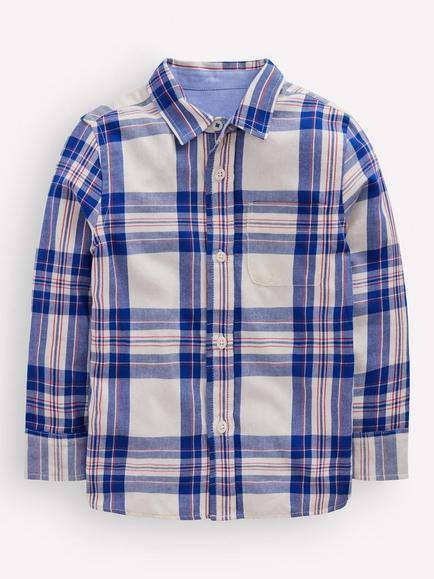 Mini Boden Kids' Cosy Cotton Check Shirt, Multi, Multi