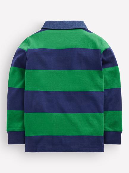 Mini Boden Kids' Long Sleeve Smart Polo Shirt, Navy/Fresh Green - view 2, Navy/Fresh Green