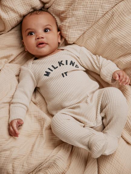Claude & Co Baby Milking It Sleepsuit, Oat, Oat