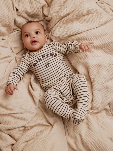 Claude & Co Baby Milking It Stripe Sleepsuit, Coco, Coco