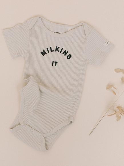 Claude & Co Baby Milking It Short Sleeve Bodysuit, Oat, Oat