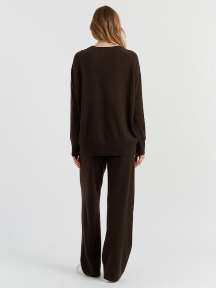 Chinti & Parker Pure Cashmere Wide Leg Trousers, Chocolate Brown - view 2, Chocolate Brown