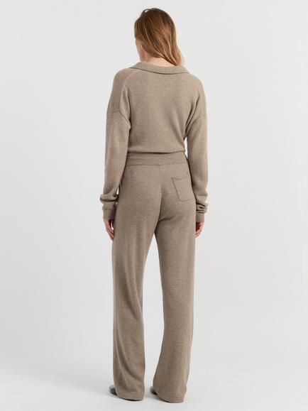 Chinti & Parker Cashmere Wide-Leg Track Pants, Warm Oatmeal - view 2, Warm Oatmeal