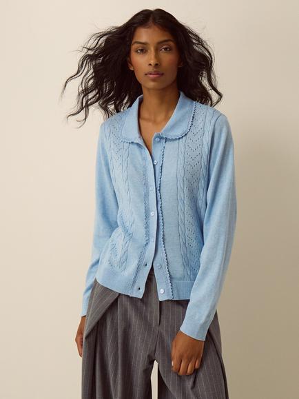 Monsoon Carey Collared Cardigan, Pale Blue, Pale Blue