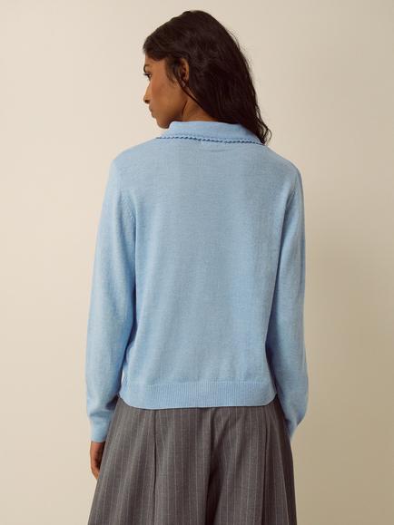 Monsoon Carey Collared Cardigan, Pale Blue - view 2, Pale Blue