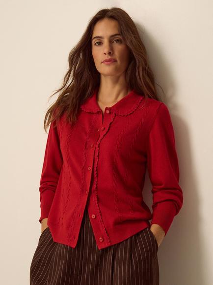 Monsoon Carey Collar Cardigan containing LENZING™ ECOVERO™ Viscose, Red, Red