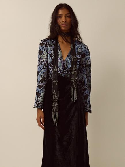 Monsoon Claudia Long Sleeve Floral Devoré Midi Dress, Black, Black