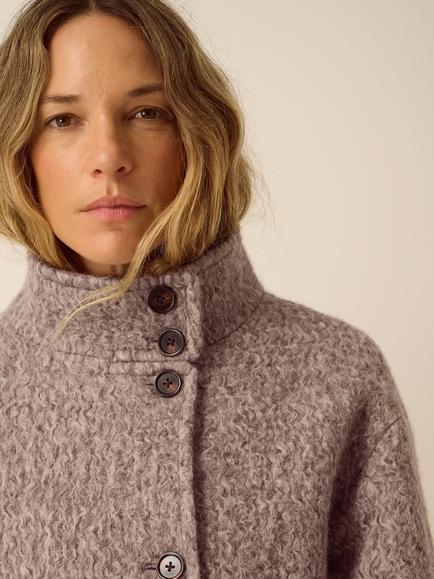Monsoon Belle Funnel Neck Bouclé Coat, Mink - view 2, Mink