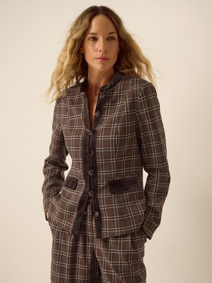 Monsoon Gracie Check Print Jacket, Brown - view 2, Brown