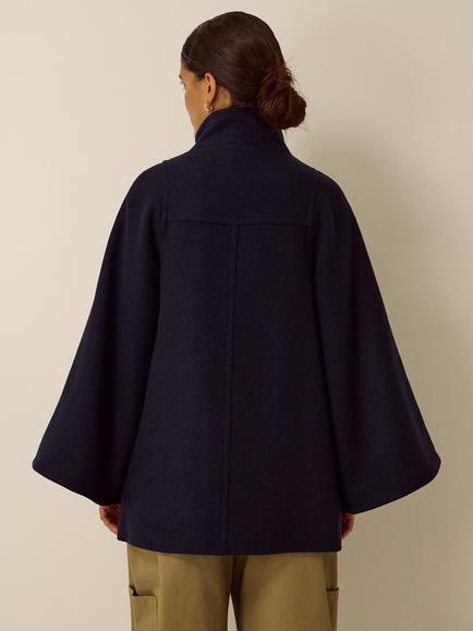 Monsoon Frida Funnel Neck Cape Coat, Navy - view 2, Navy