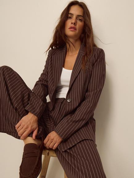 Monsoon Jen Pinstripe Blazer, Chocolate, Chocolate