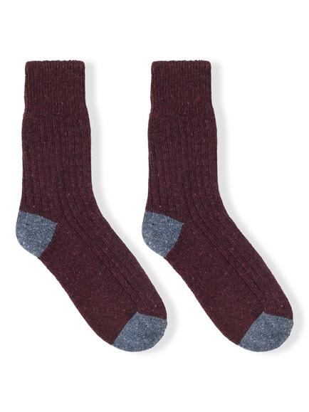 Celtic & Co. Merino Wool Rich with Cashmere Ankle Socks, Damson Colourblock - view 2, Damson Colourblock
