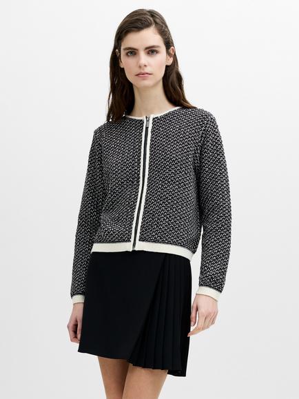 French Connection Noah Soft Touch Zip Through Cardigan, Navy/Brown/Cream - view 2, Navy/Brown/Cream