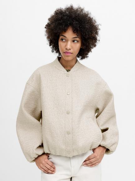 French Connection Nellie Textured Bomber Jacket, Oat Neutral, Oat Neutral