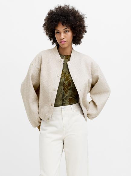 French Connection Nellie Textured Bomber Jacket, Oat Neutral - view 2, Oat Neutral