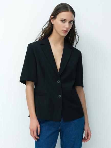 French Connection Tailored Short Sleeve Blazer, Black, Black
