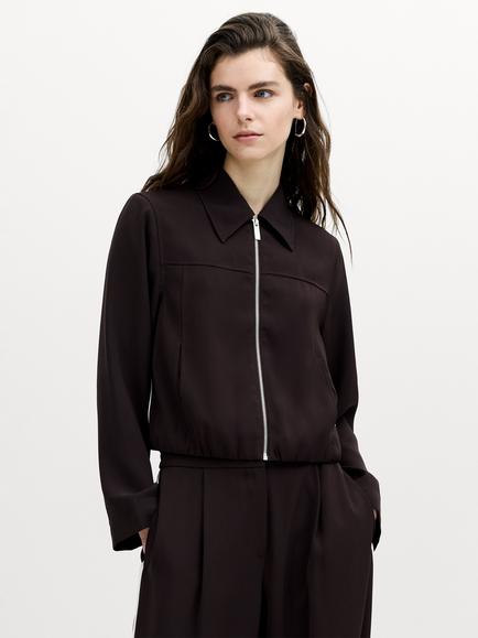 French Connection Vinnie Tailored Zip Through Blouson Jacket, Mocha Brown, Mocha Brown