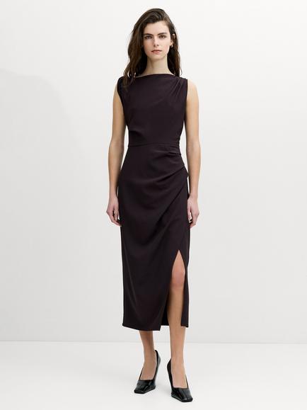 French Connection Carley Sleeveless Draped Midi Dress, Mocha Brown - view 2, Mocha Brown