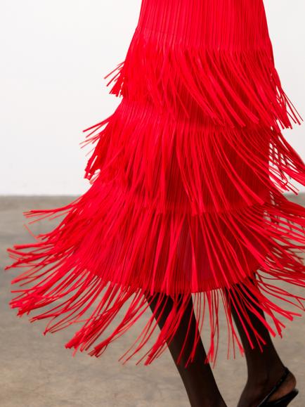 French Connection Hilde Jersey Fringe Midi Dress, Rouge Red - view 2, Rouge Red
