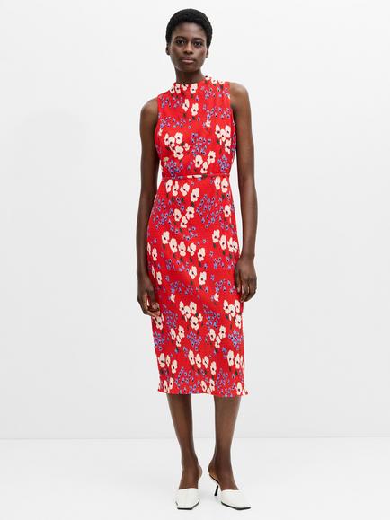 French Connection Scarlett Crinkle Floral Midi Dress, Rouge Red/Multi, Rouge Red/Multi