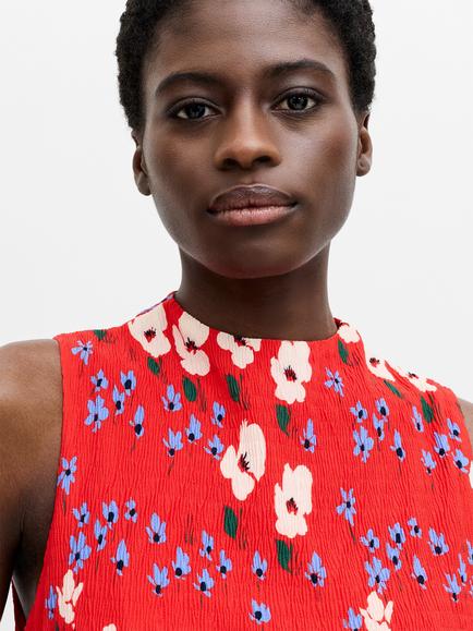French Connection Scarlett Crinkle Floral Midi Dress, Rouge Red/Multi - view 2, Rouge Red/Multi