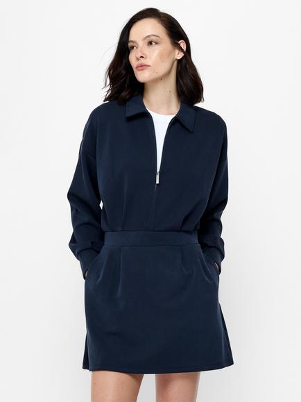 French Connection Wren Jersey Half Zip Mini Dress, New Navy - view 2, New Navy
