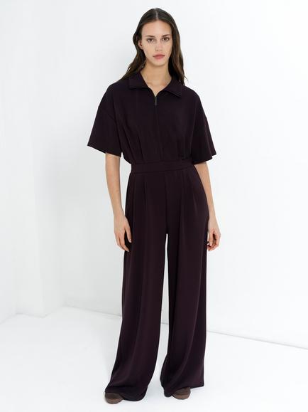 French Connection Wren Half Zip Wide Leg Jumpsuit, Mocha Brown, Mocha Brown