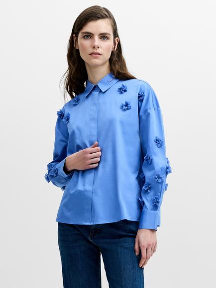 French Connection Alexis 3D Floral Long Sleeve Shirt, Light Blue, Light Blue